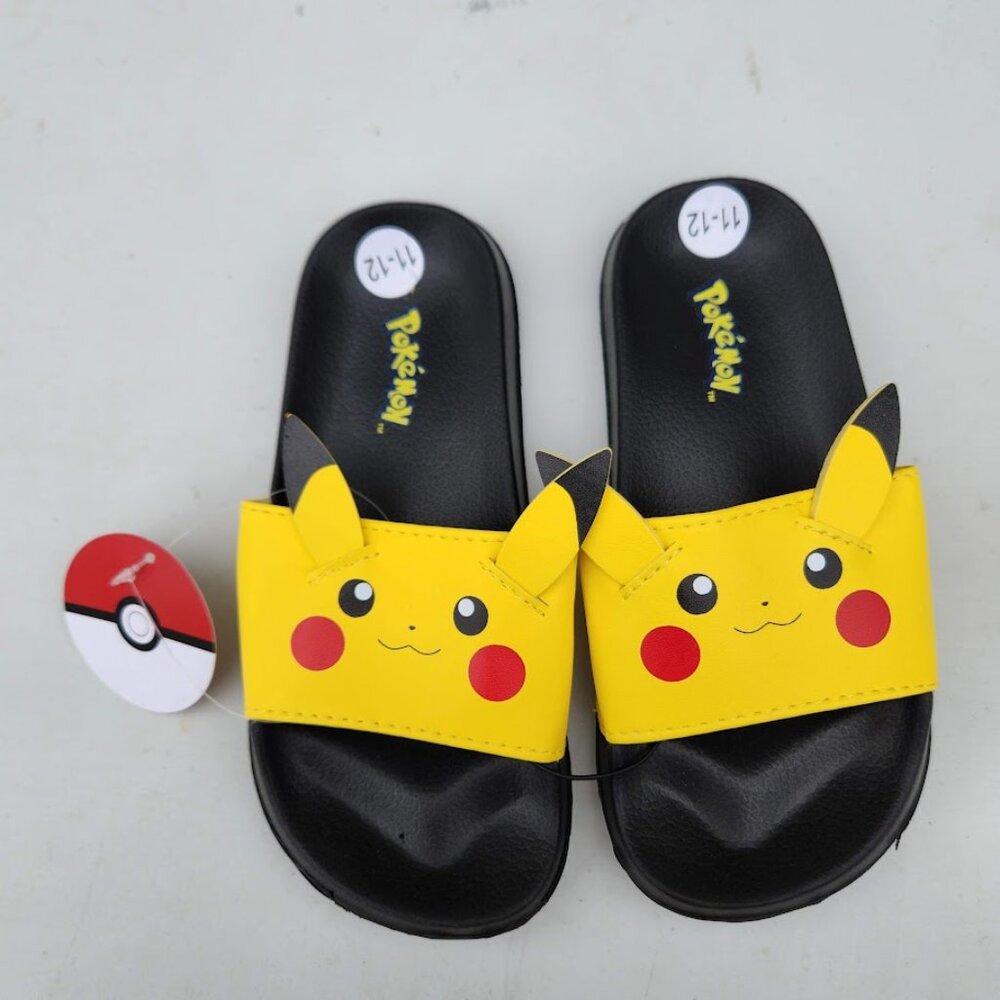 NEW Boy's Size 12 Sandals Pikachu Pokemon Yellow Black NEW NWT Slides Shoes Poké